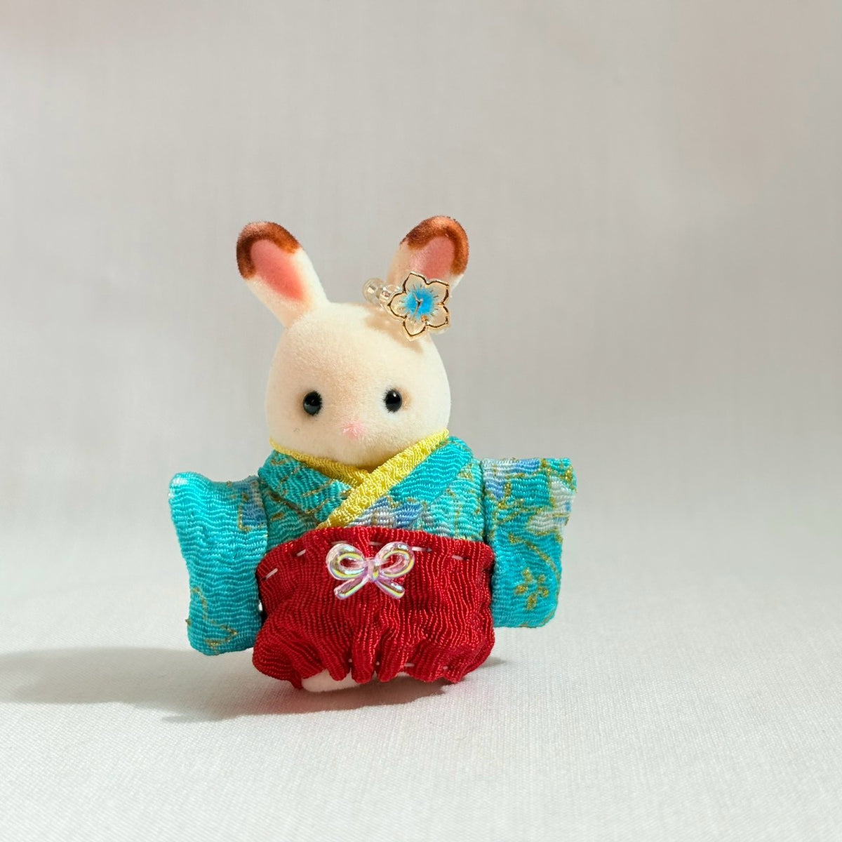 Baby Hakama 3-Piece Set Blue Kimono with Red Hakama Handmade
