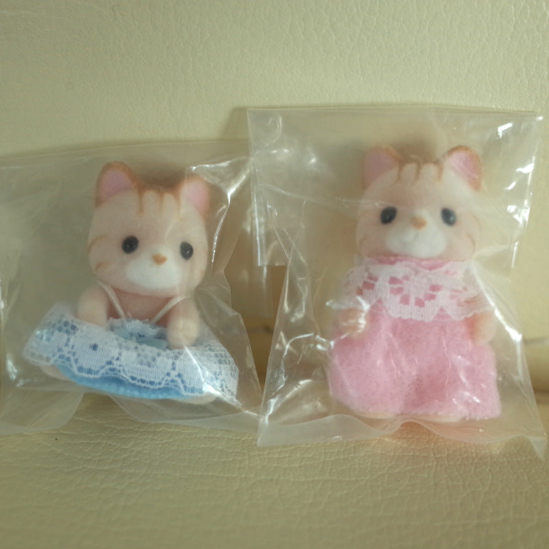 Pink Striped Cat Baby Twins Fan Club 2000 Sylvanian Families Calico Critters