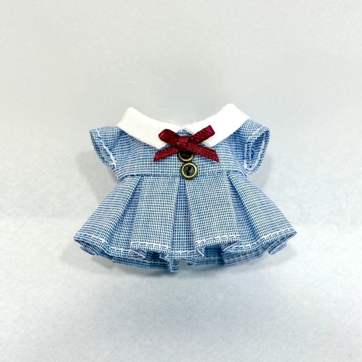 Girls Blue Dress Red Ribbon Mayumi Handmade