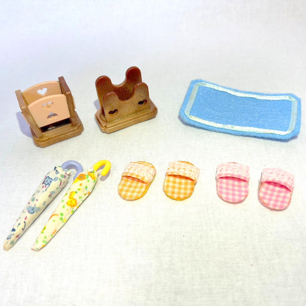 [Used] SLIPPER AND UMBRELLA STAND SET Vintage 1999 Epoch Japan Sylvanian Families