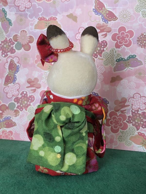 HANDMADE KIMONO FOR MOTHER RED FLORAL SPARROW Japan handmade