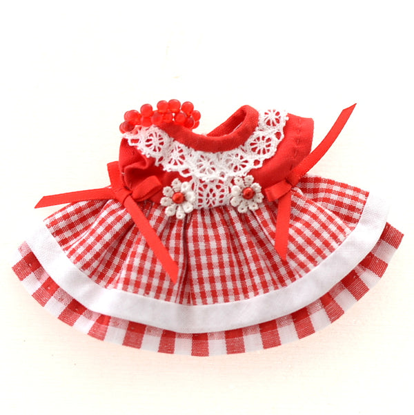 HANDMADE DRESS FOR MOTHER RED GINGHAM LAYERING Calico Critters Sylvanian Families