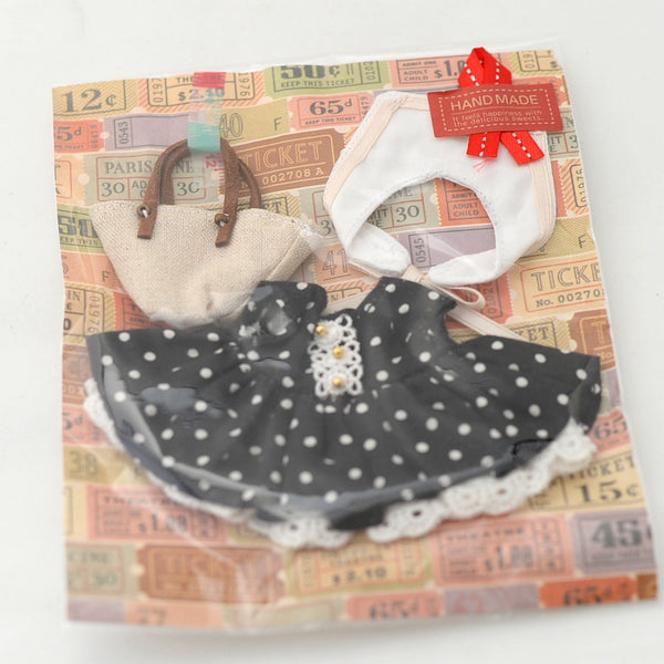 HANDMADE DRESS FOR MOTHER BLACK DOTTED W/ BAG Calico Critters Sylvanian Families