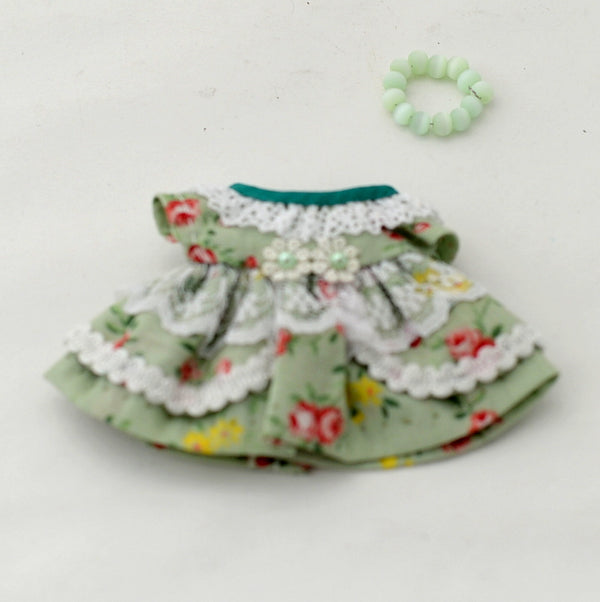 HANDMADE DRESS FOR MOTHER PALE GREEN ROSES Calico Critters Sylvanian Families