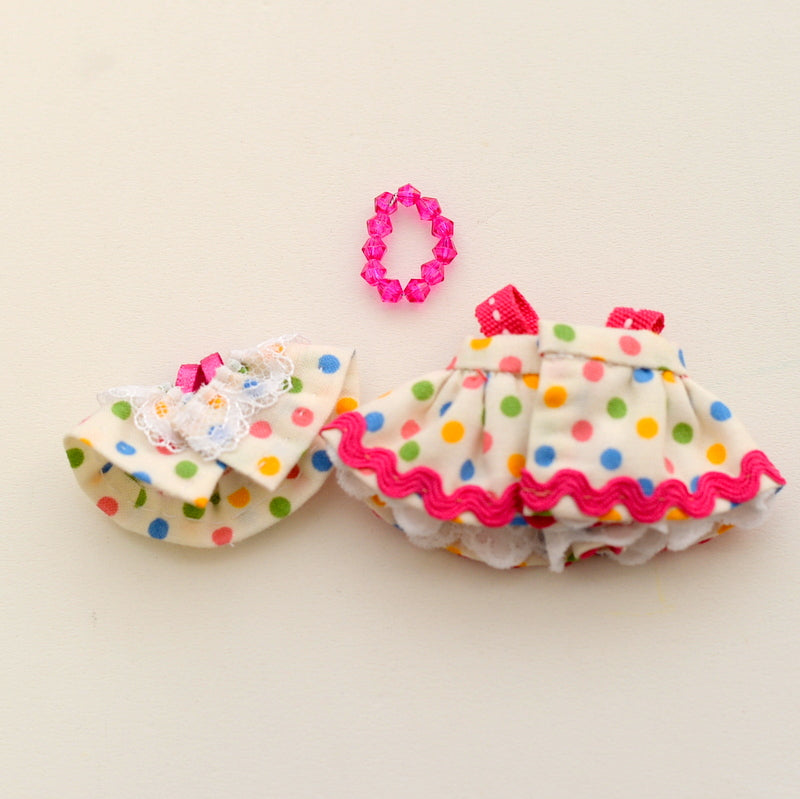 HANDMADE DRESS FOR GIRL & BABY PINK DOTTED Calico Critters Sylvanian Families