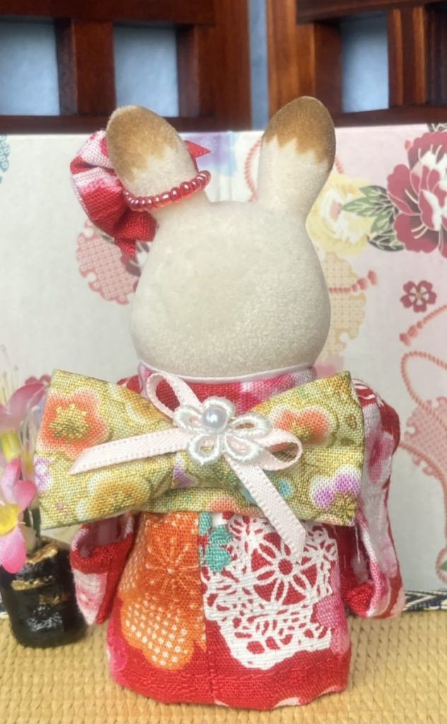 HANDMADE KIMONO FOR MOTHER RED FLORAL Calico Critters Sylvanian Families