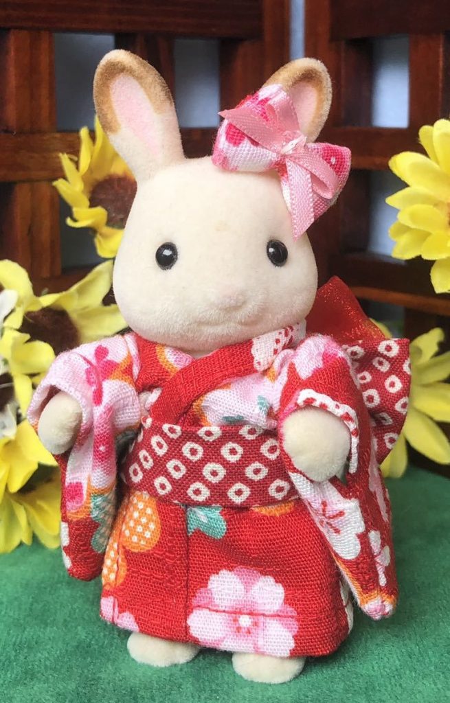 HANDMADE KIMONO MOTHER RED PLUM FLORAL Calico Critters Sylvanian Families