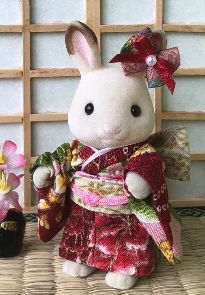 HANDMADE KIMONO MOTHER RED PEONY FLORAL Calico Critters Sylvanian Families