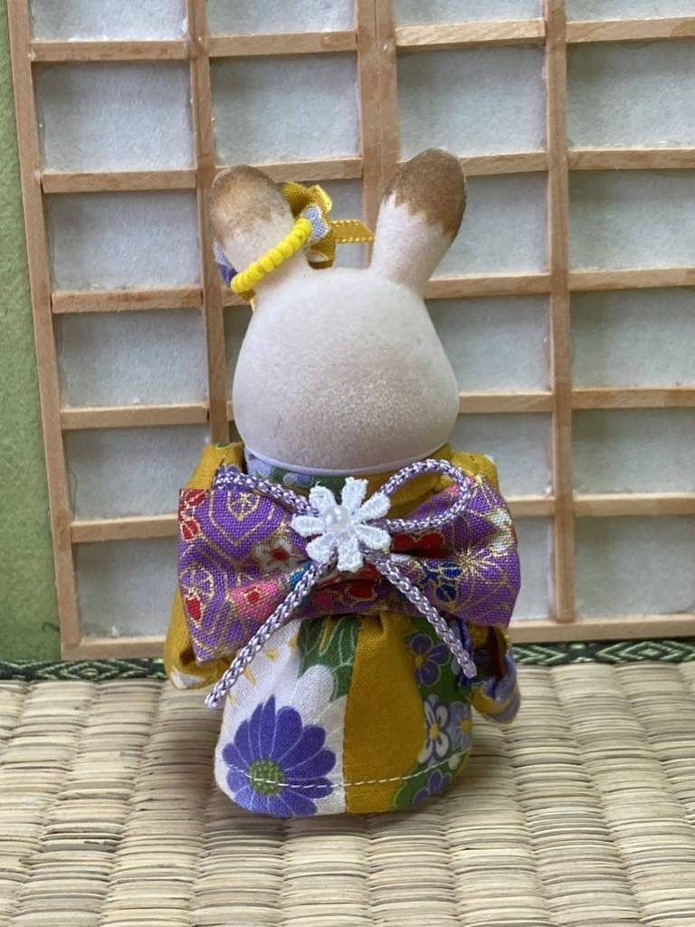 [Used] HANDMADE KIMONO FOR MOTHER YELLOW/PURPLE handmade